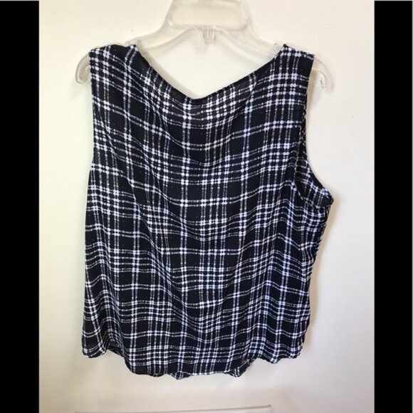 Elle NEW Check Cascade Ruffle Blouse Top Lightweight Shirt Sheer Flowy Crew L - Picture 12 of 12